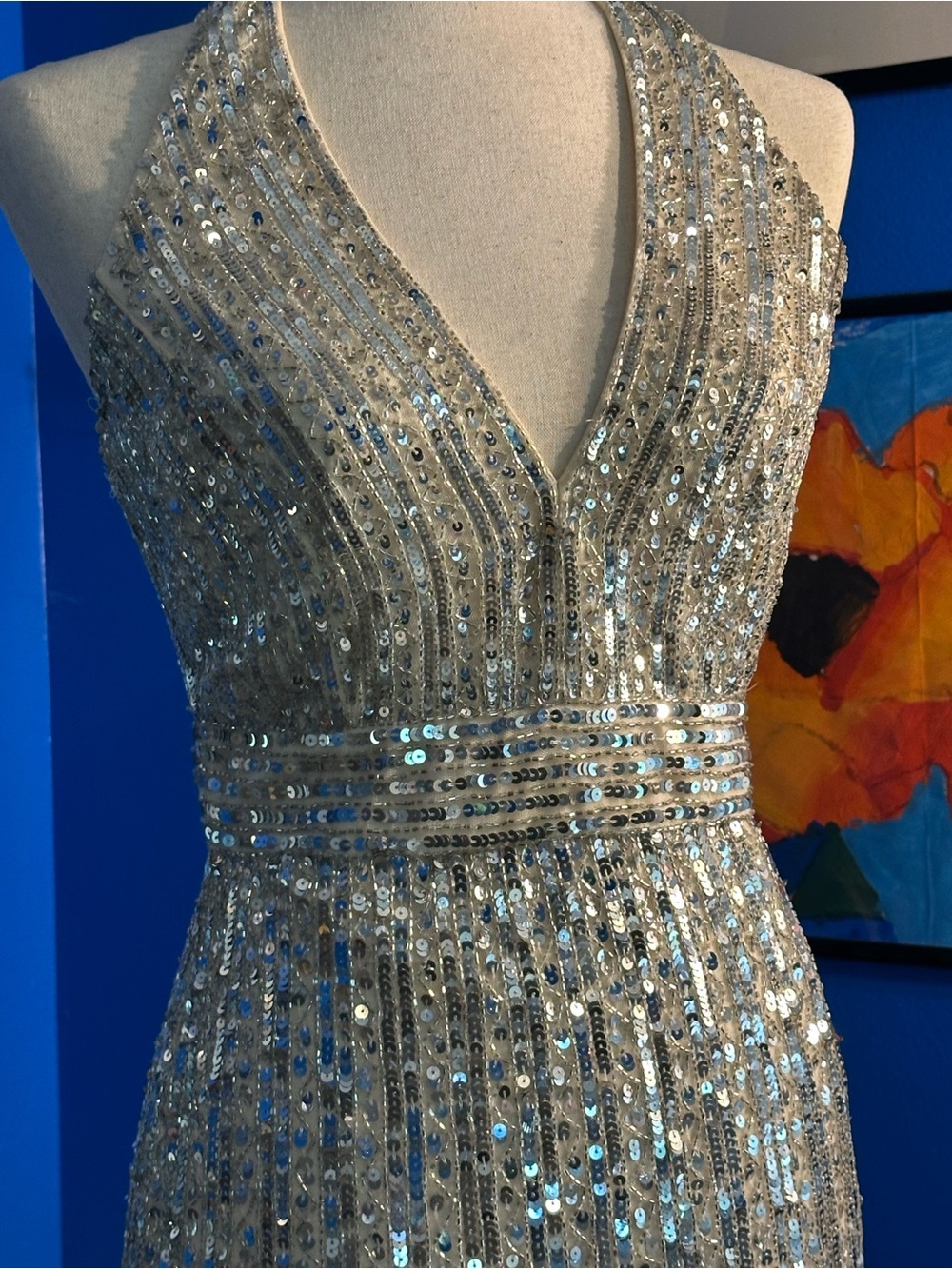 Mac Duggal 5759 Silver Nude Beaded Sequin Evening Gown Size 4 NWT Formal Dress - Picture 3 of 7